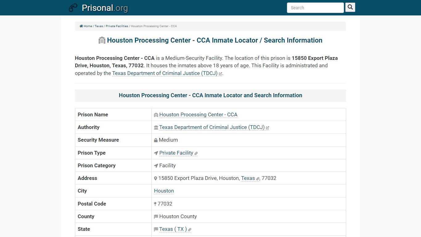 Houston Processing Center - CCA-Inmate Locator/Search Info ...